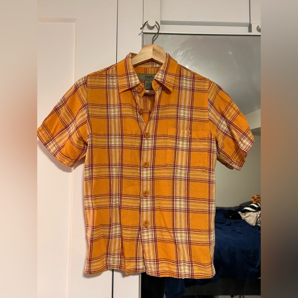 Vintage linen plain short sleeve button down shirt